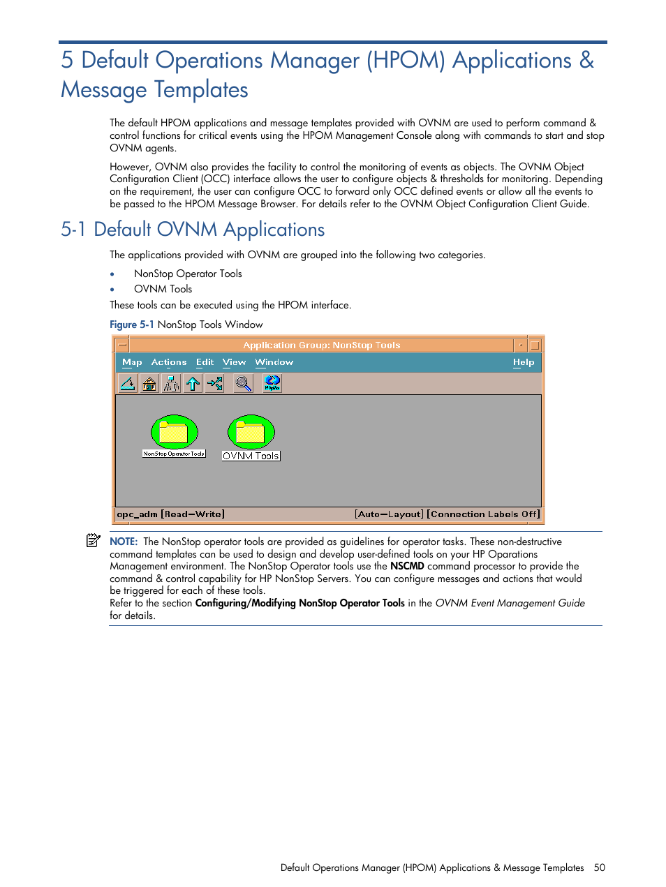 1 default ovnm applications, Default ovnm applications, Figure 5-1 nonstop tools window | HP NonStop G-Series User Manual | Page 50 / 134