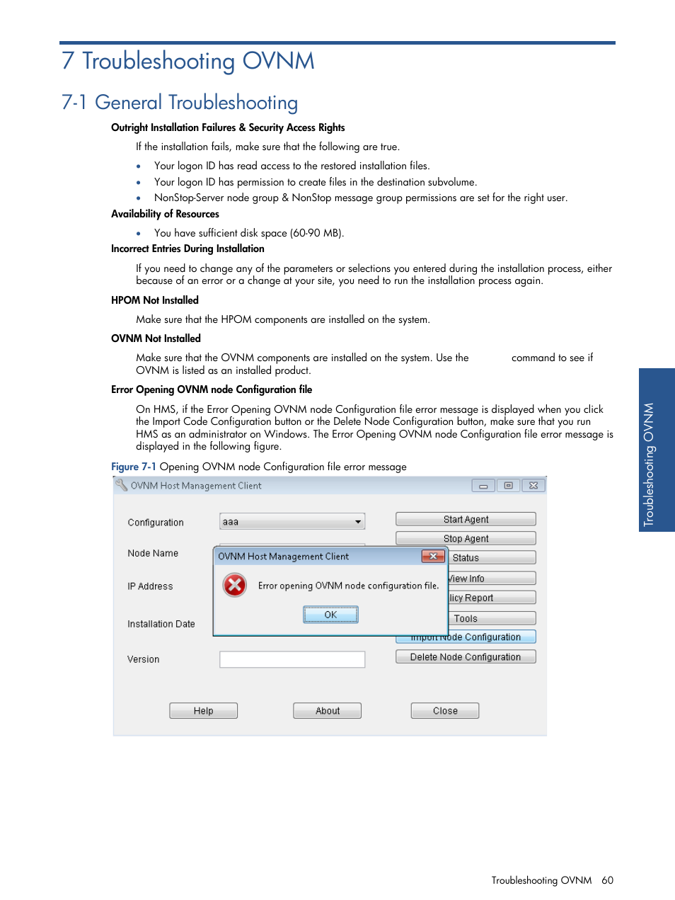 7 troubleshooting ovnm, 1 general troubleshooting, Troubleshooting ovnm | General troubleshooting | HP NonStop G-Series User Manual | Page 60 / 134