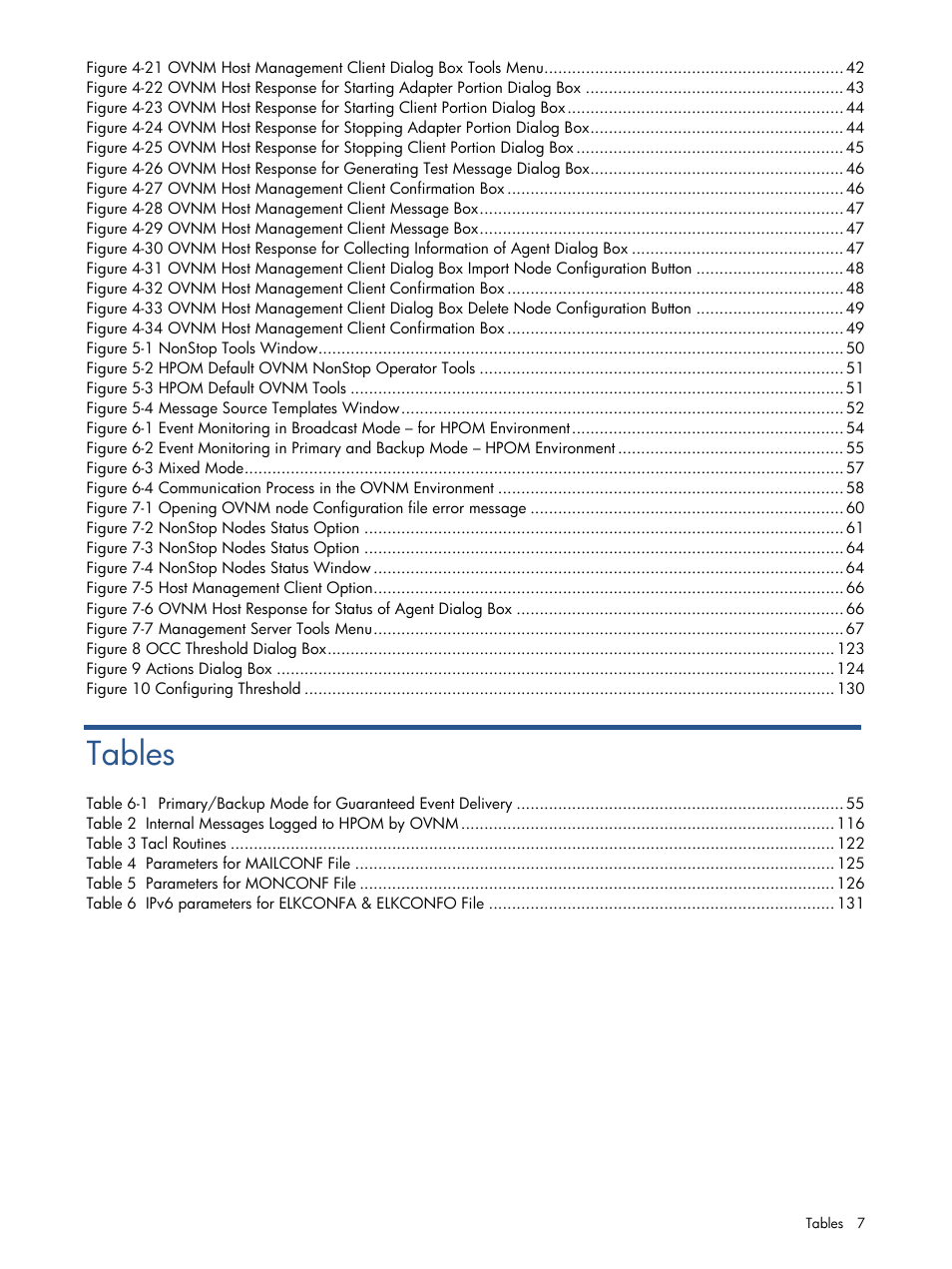 Tables | HP NonStop G-Series User Manual | Page 7 / 134