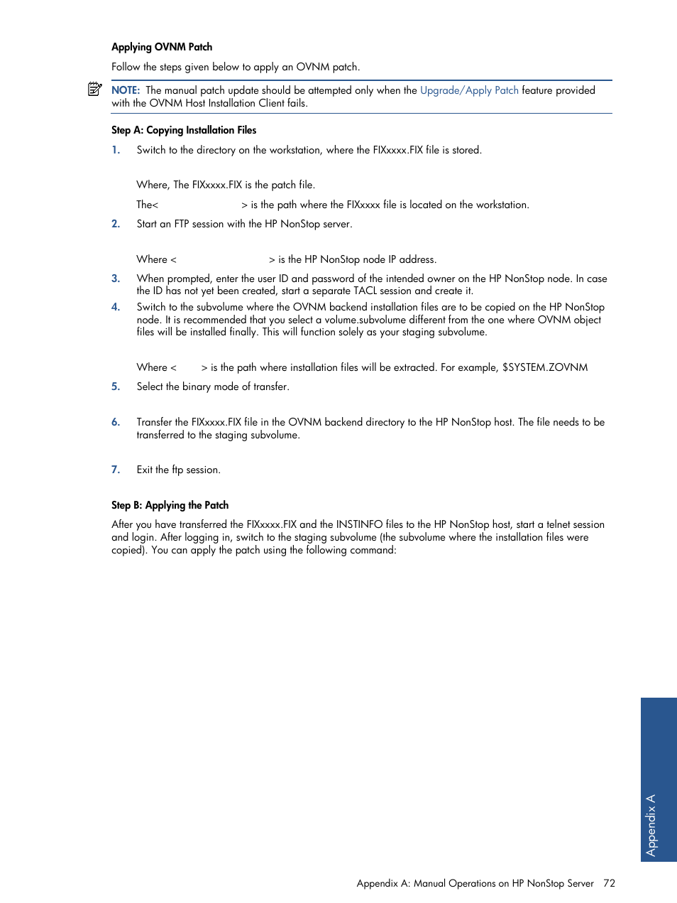 Applying ovnm patch | HP NonStop G-Series User Manual | Page 72 / 134