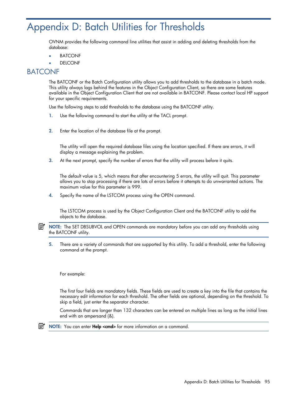 Appendix d: batch utilities for thresholds, Batconf | HP NonStop G-Series User Manual | Page 95 / 134