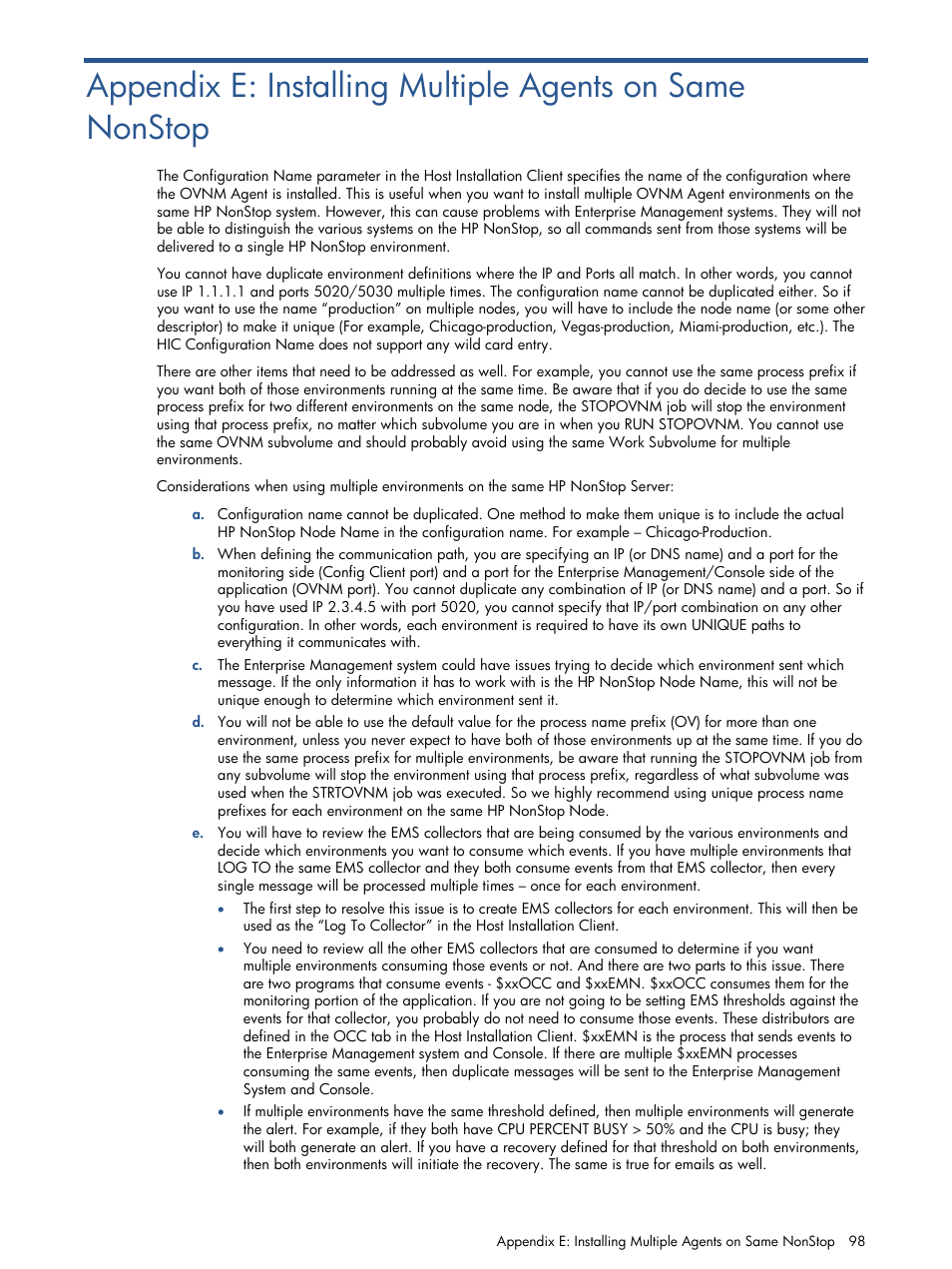 Appendix e, Installing multiple agents on same nonstop | HP NonStop G-Series User Manual | Page 98 / 134