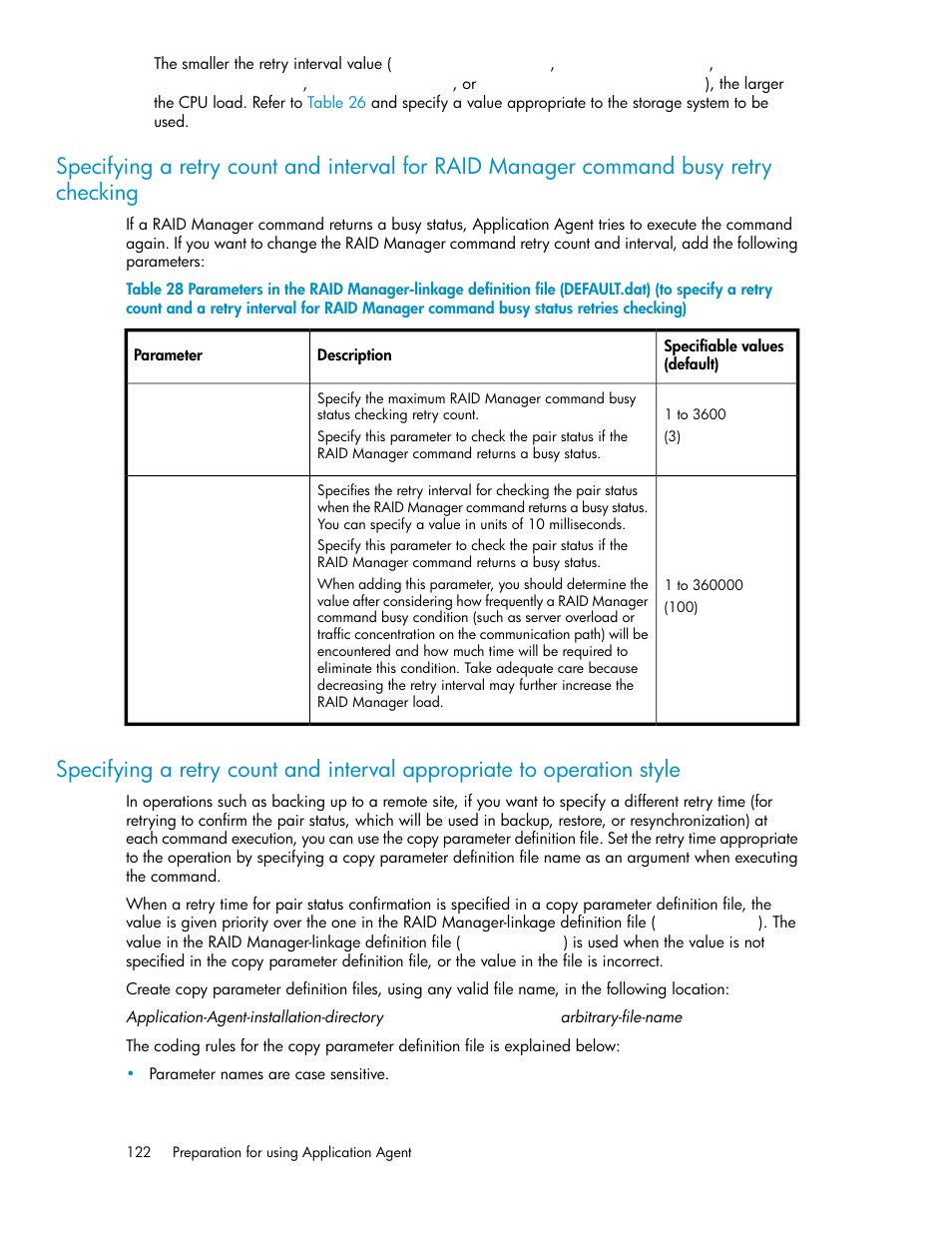 Specifying a retry count and interval appropriate, To operation style | HP XP Command View Advanced Edition Software User Manual | Page 122 / 574