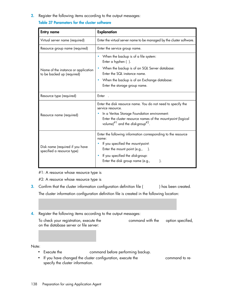 Parameters for the cluster software | HP XP Command View Advanced Edition Software User Manual | Page 138 / 574