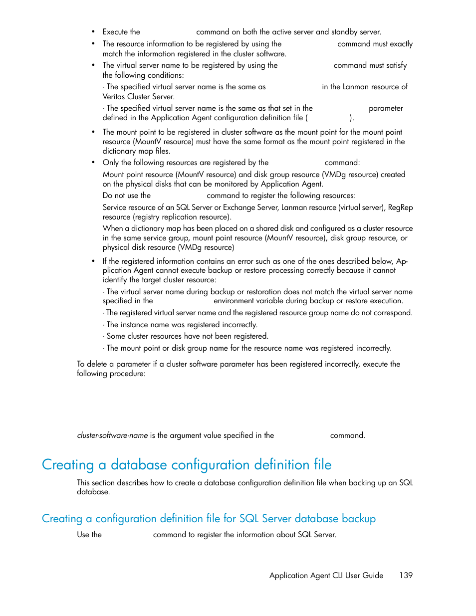 Creating a database configuration definition file, Creating a configuration definition file for, Sql server database backup | HP XP Command View Advanced Edition Software User Manual | Page 139 / 574