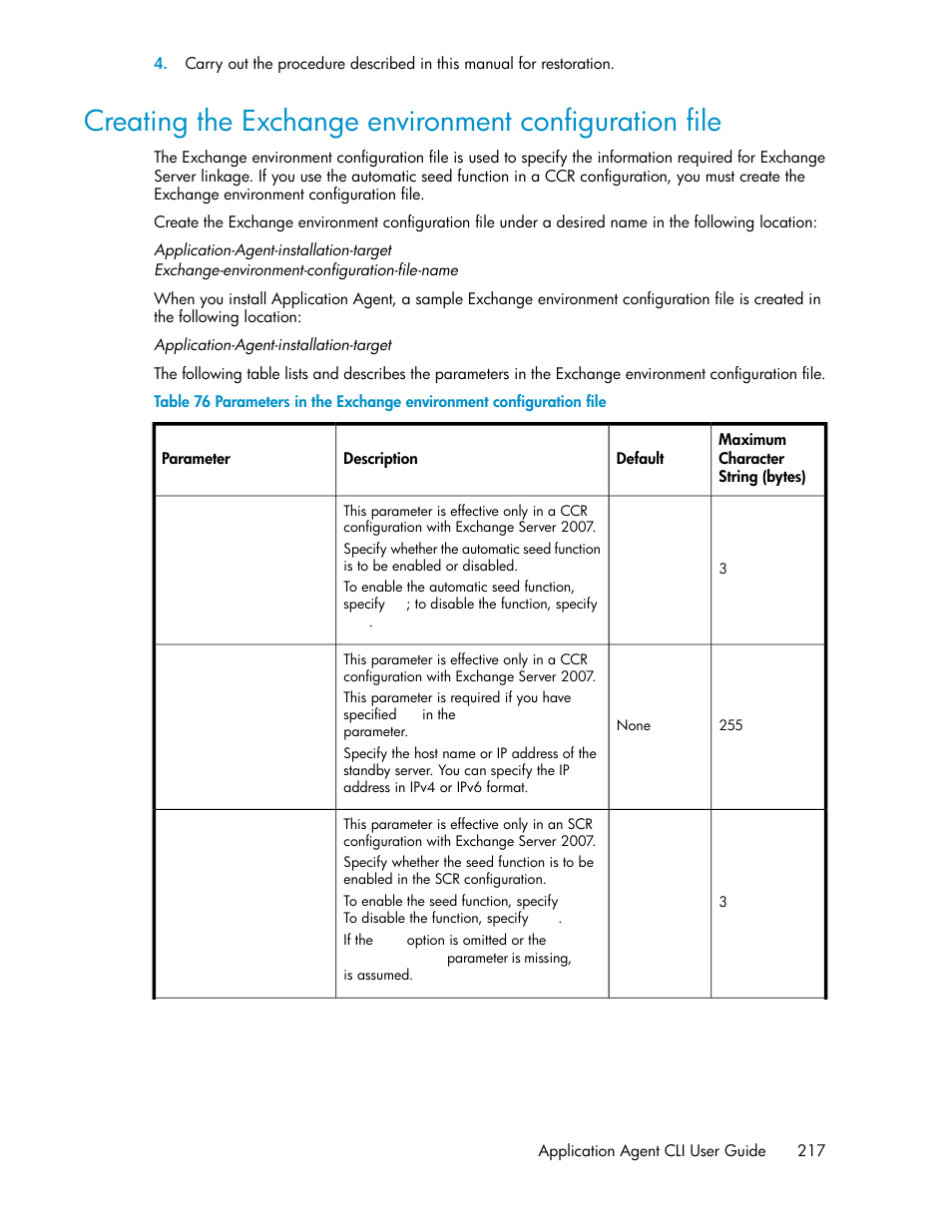 Creating the exchange envir, Onment configuration file | HP XP Command View Advanced Edition Software User Manual | Page 217 / 574