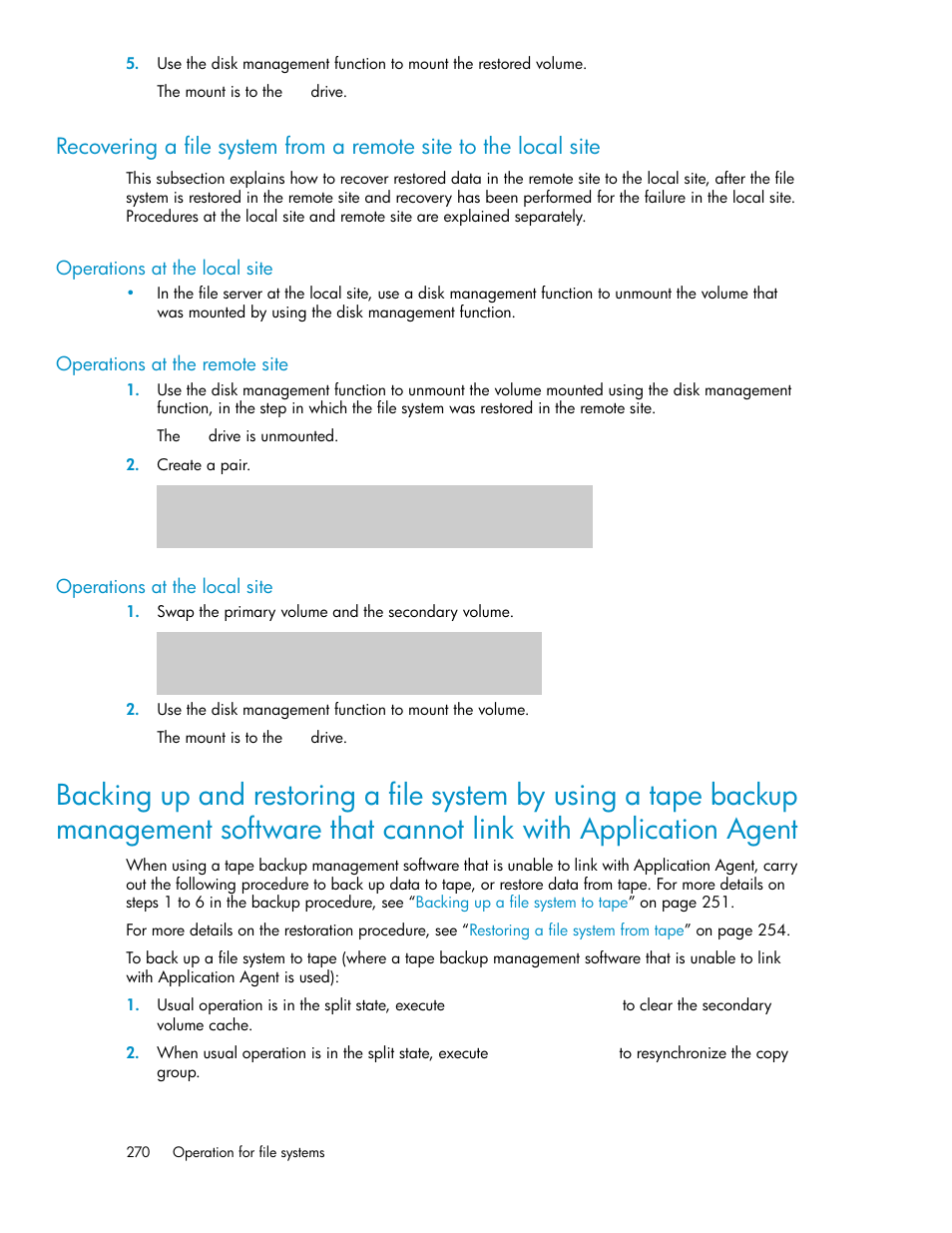 Operations at the local site, Operations at the remote site, 270 operations at the remote site | 270 operations at the local site | HP XP Command View Advanced Edition Software User Manual | Page 270 / 574