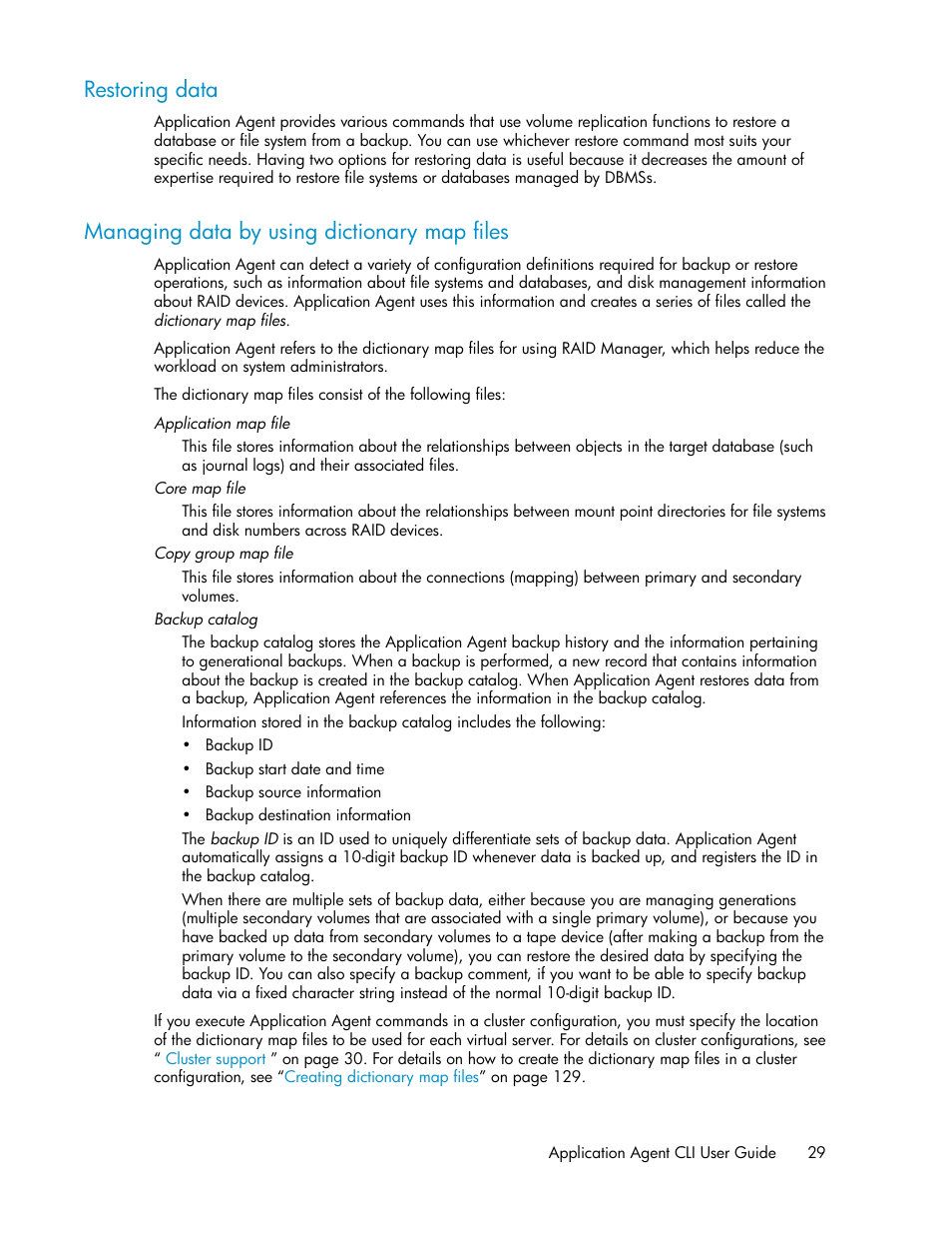 Restoring data, Managing data by using dictionary map files, 29 managing data by using dictionary map files | HP XP Command View Advanced Edition Software User Manual | Page 29 / 574