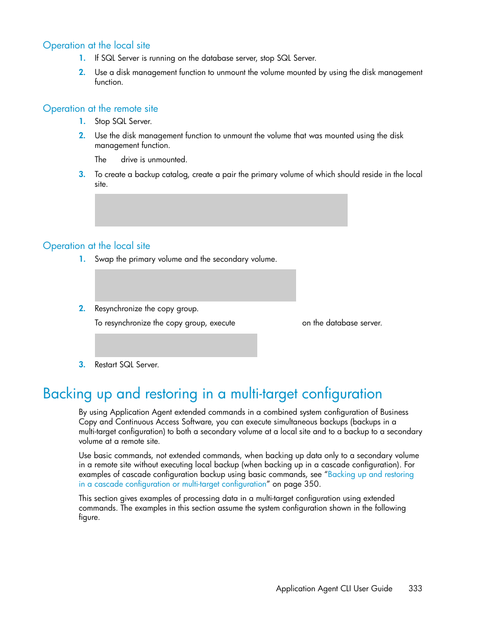 Operation at the local site, Operation at the remote site, 333 operation at the remote site | 333 operation at the local site | HP XP Command View Advanced Edition Software User Manual | Page 333 / 574