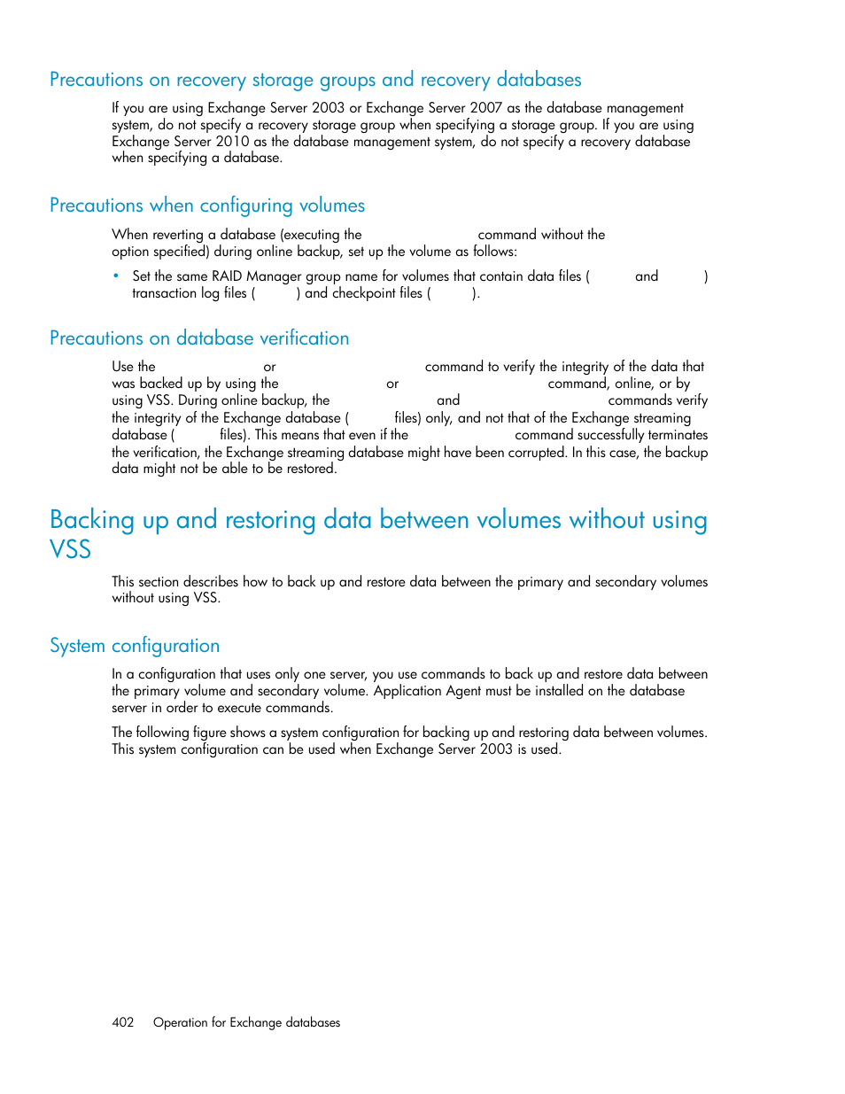 Precautions when configuring volumes, Precautions on database verification, System configuration | 402 precautions when configuring volumes, 402 precautions on database verification | HP XP Command View Advanced Edition Software User Manual | Page 402 / 574