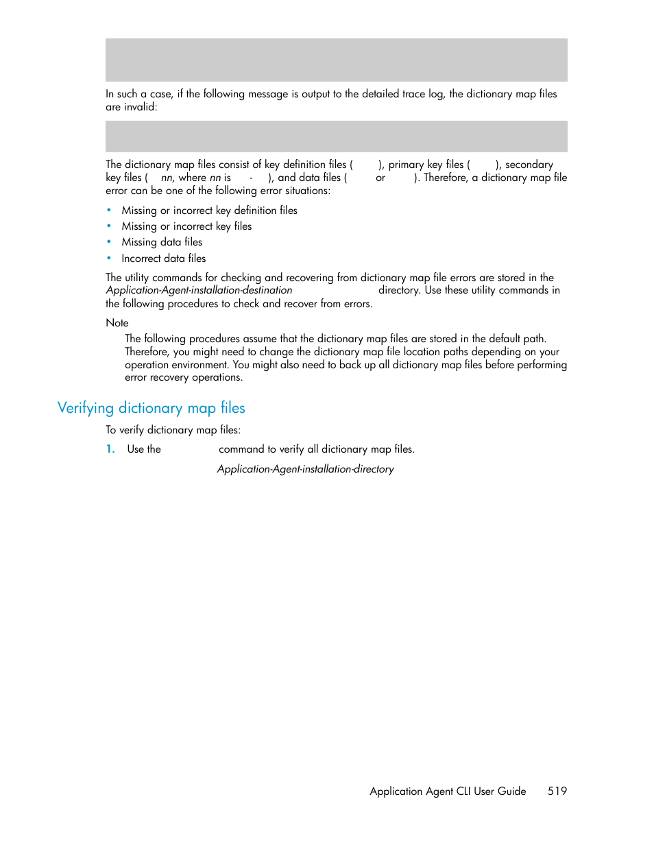 Verifying dictionary map files | HP XP Command View Advanced Edition Software User Manual | Page 519 / 574