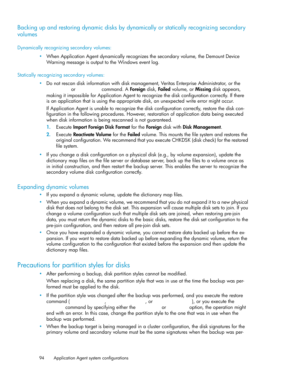 Expanding dynamic volumes, Precautions for partition styles for disks, 94 expanding dynamic volumes | HP XP Command View Advanced Edition Software User Manual | Page 94 / 574