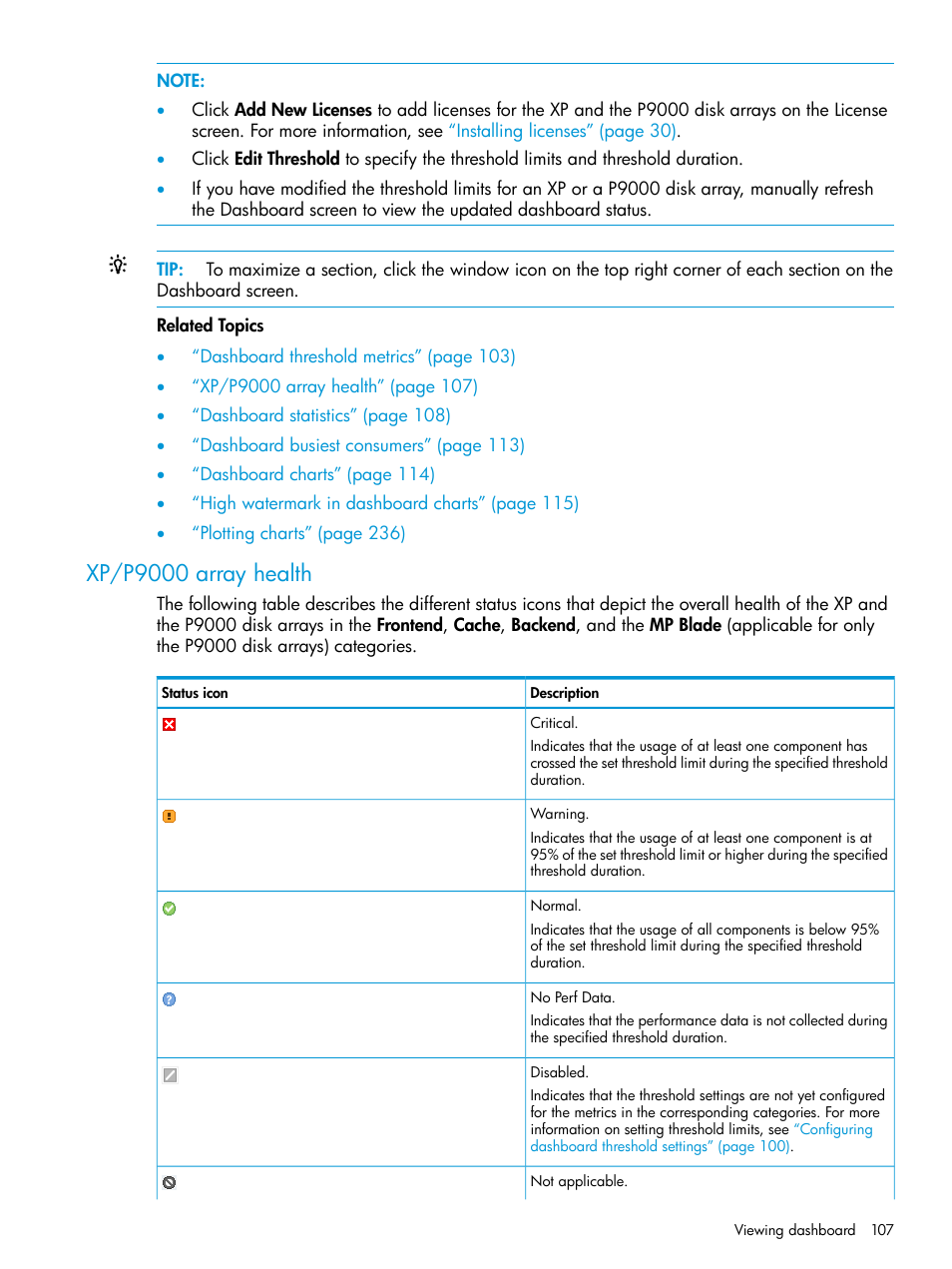 Xp/p9000 array health | HP XP P9000 Performance Advisor Software User Manual | Page 107 / 419