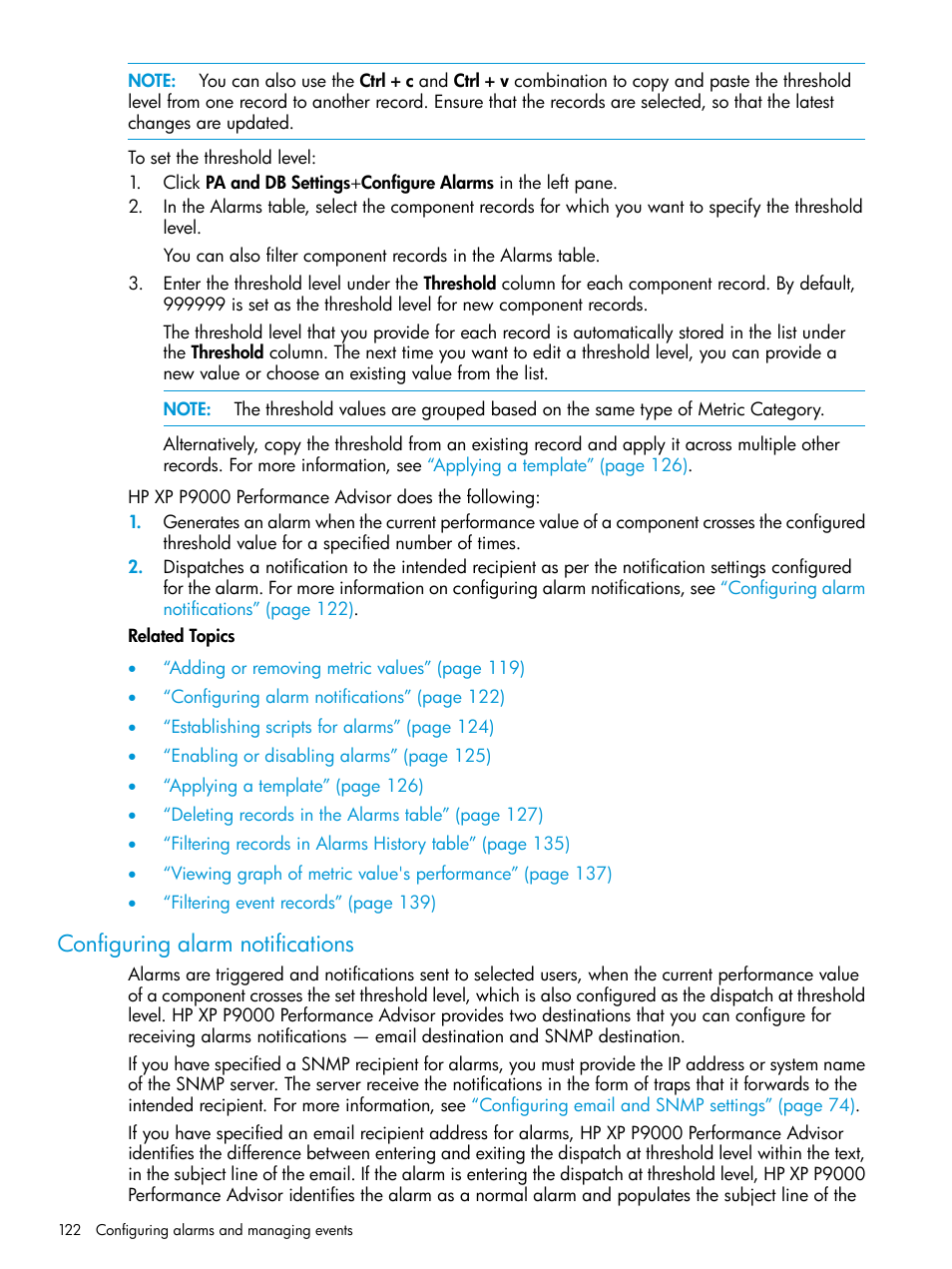 Configuring alarm notifications | HP XP P9000 Performance Advisor Software User Manual | Page 122 / 419