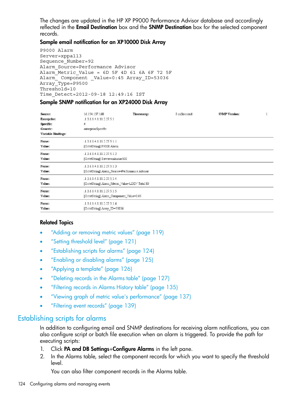 Establishing scripts for alarms | HP XP P9000 Performance Advisor Software User Manual | Page 124 / 419