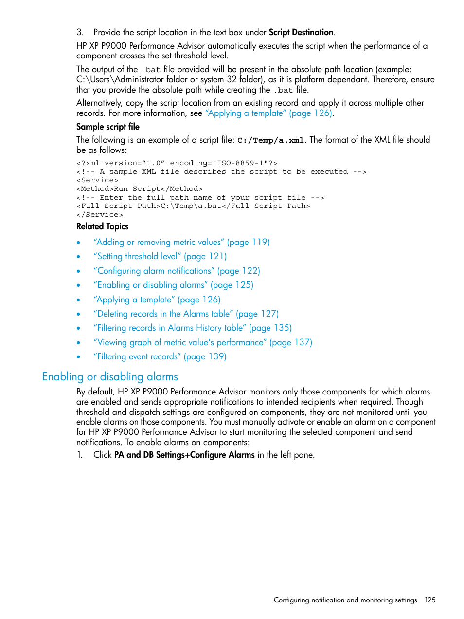 Enabling or disabling alarms | HP XP P9000 Performance Advisor Software User Manual | Page 125 / 419