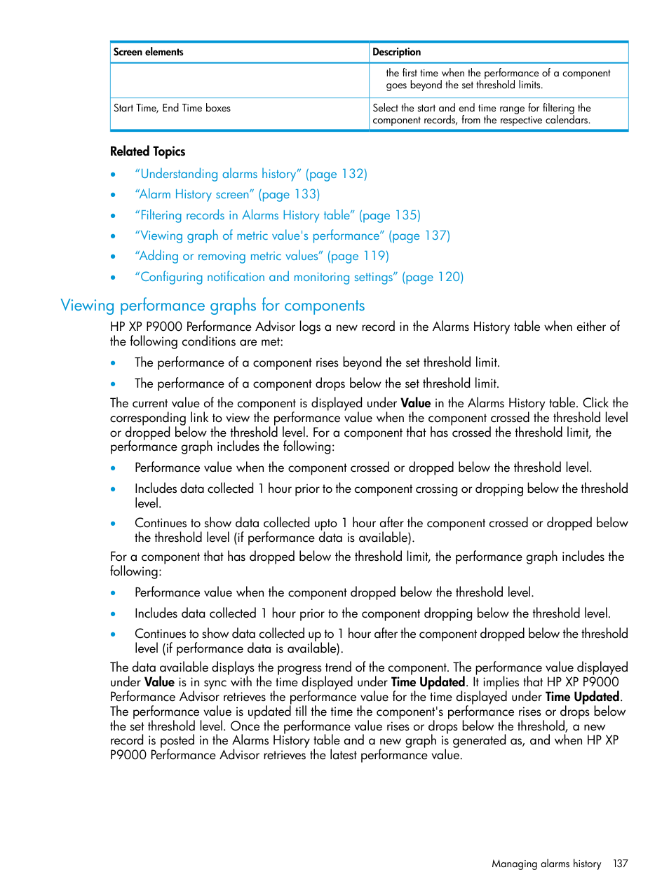 Viewing performance graphs for components, Viewing graph of metric value's | HP XP P9000 Performance Advisor Software User Manual | Page 137 / 419