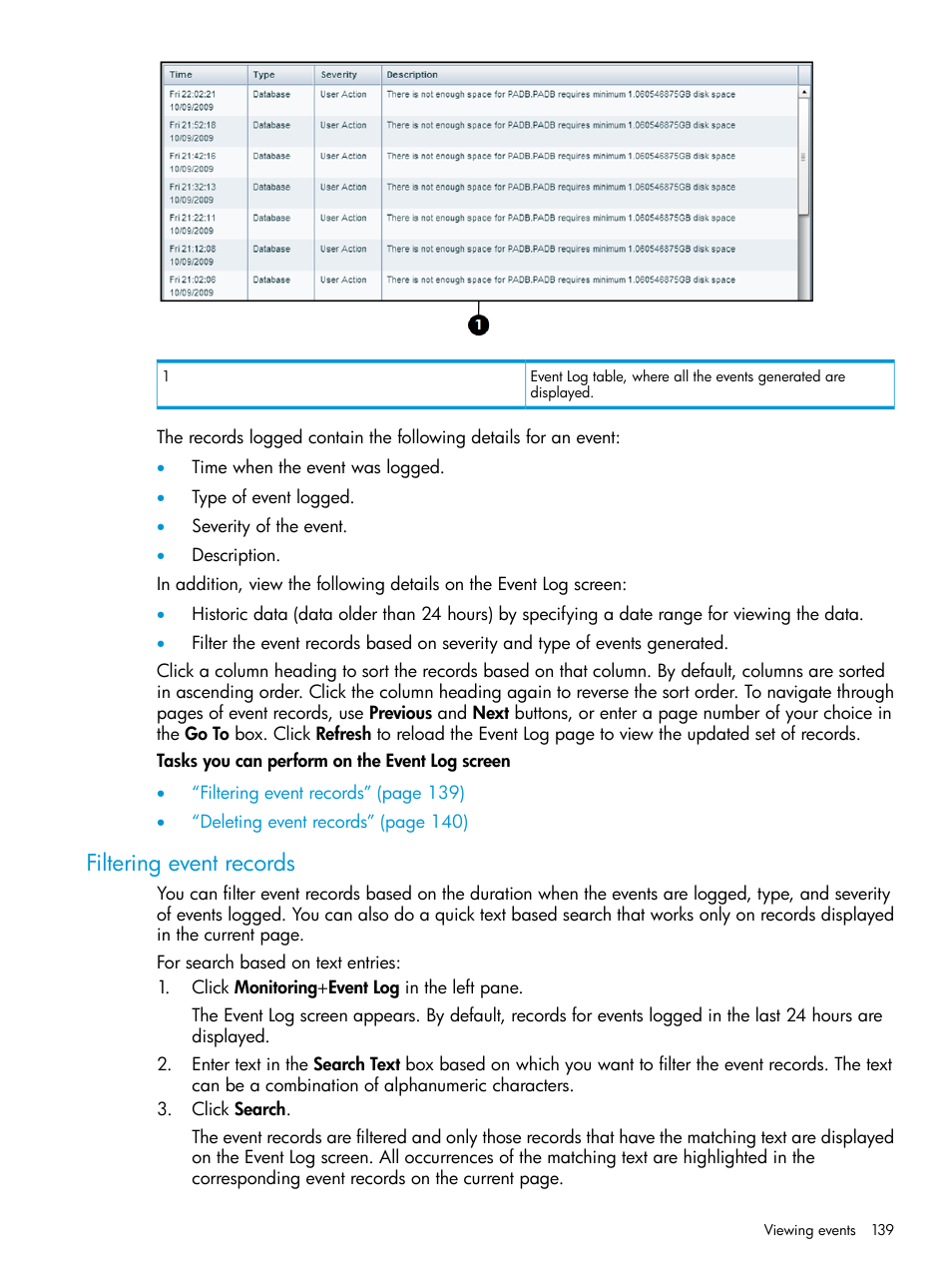 Filtering event records | HP XP P9000 Performance Advisor Software User Manual | Page 139 / 419