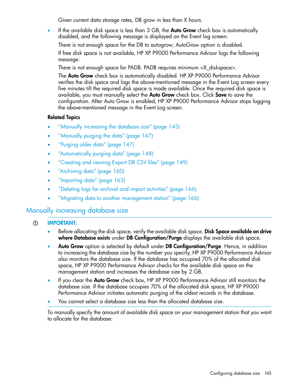 Manually increasing database size | HP XP P9000 Performance Advisor Software User Manual | Page 145 / 419