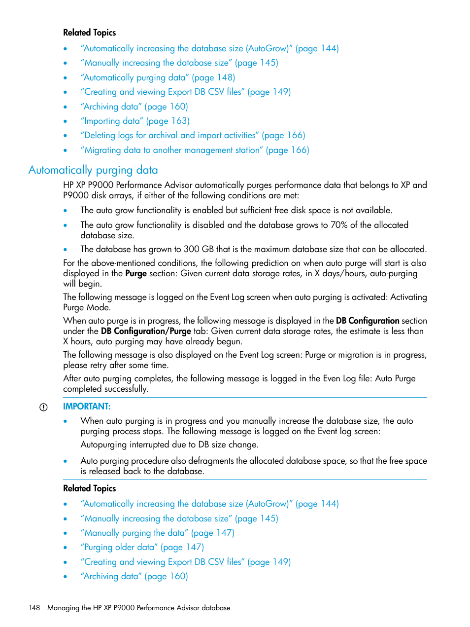 Automatically purging data | HP XP P9000 Performance Advisor Software User Manual | Page 148 / 419