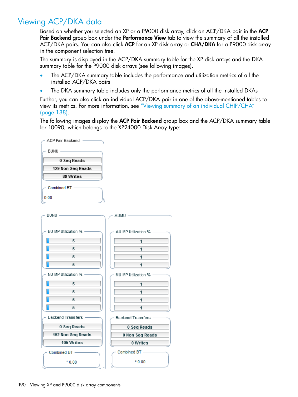 Viewing acp/dka data, Viewing acp/dka | HP XP P9000 Performance Advisor Software User Manual | Page 190 / 419