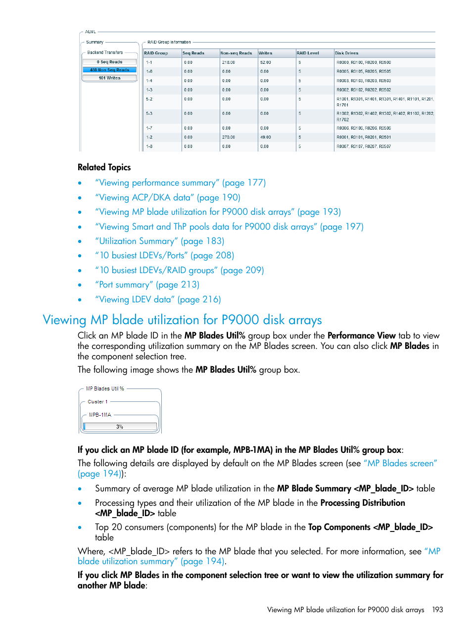 Viewing mp blade utilization for p9000 disk arrays | HP XP P9000 Performance Advisor Software User Manual | Page 193 / 419