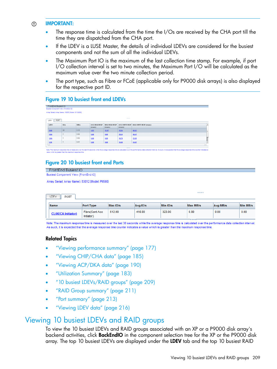 Viewing 10 busiest ldevs and raid groups, 10 busiest ldevs/raid | HP XP P9000 Performance Advisor Software User Manual | Page 209 / 419