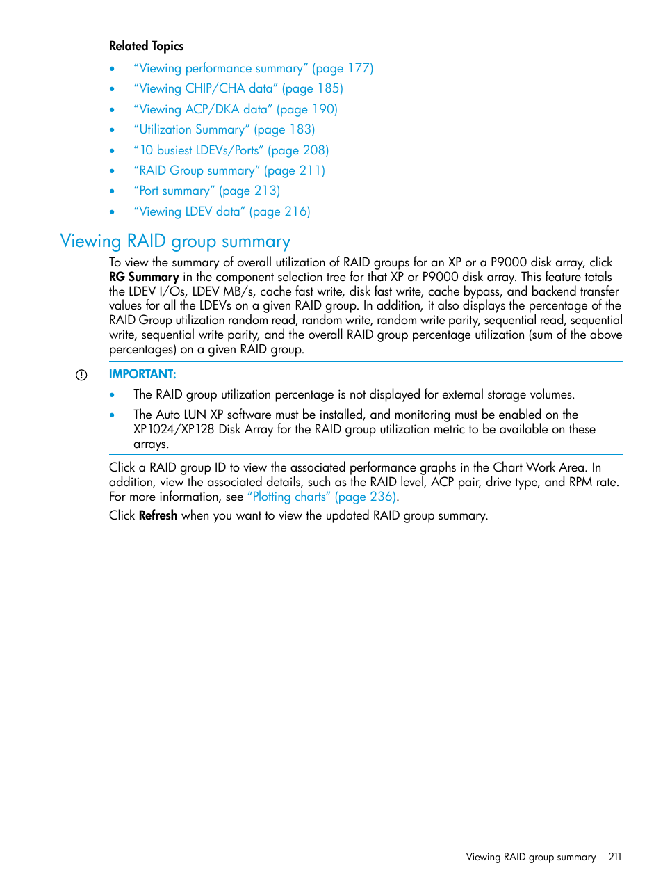 Viewing raid group summary | HP XP P9000 Performance Advisor Software User Manual | Page 211 / 419