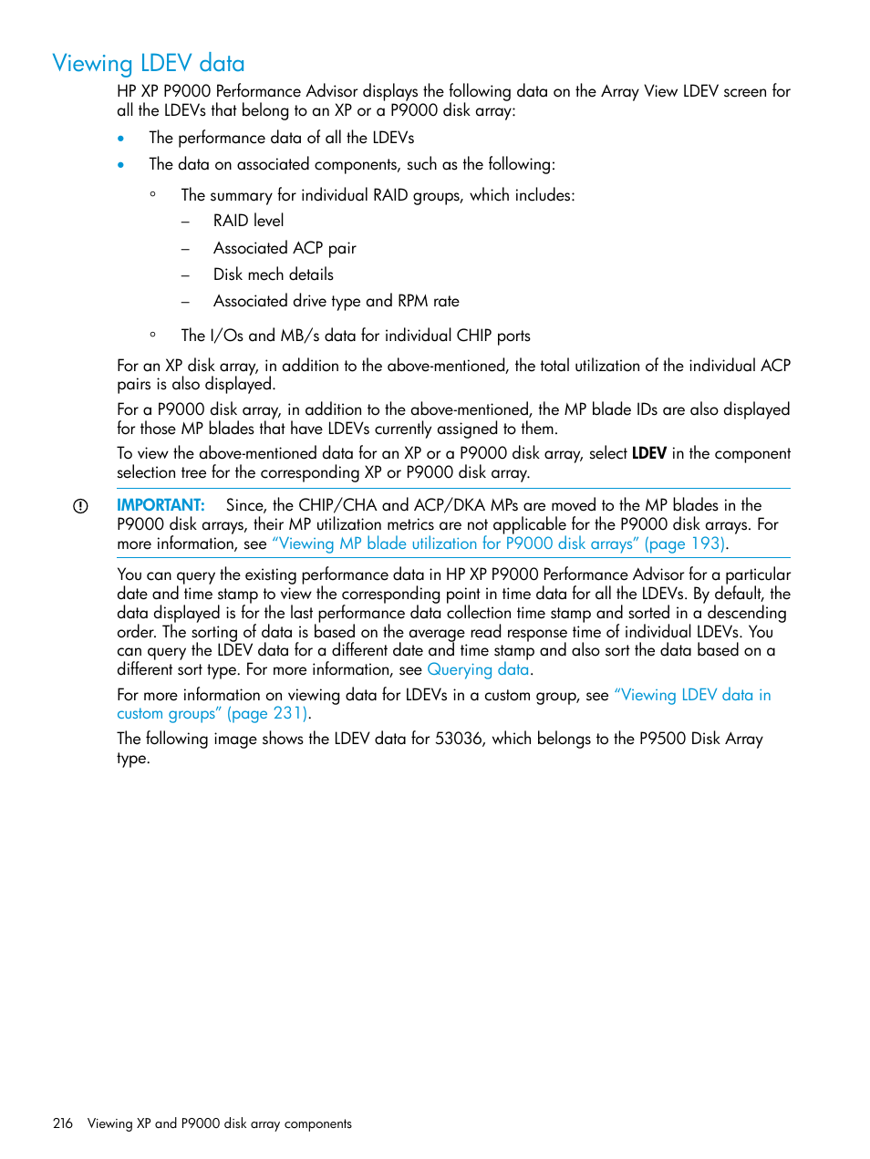 Viewing ldev data | HP XP P9000 Performance Advisor Software User Manual | Page 216 / 419