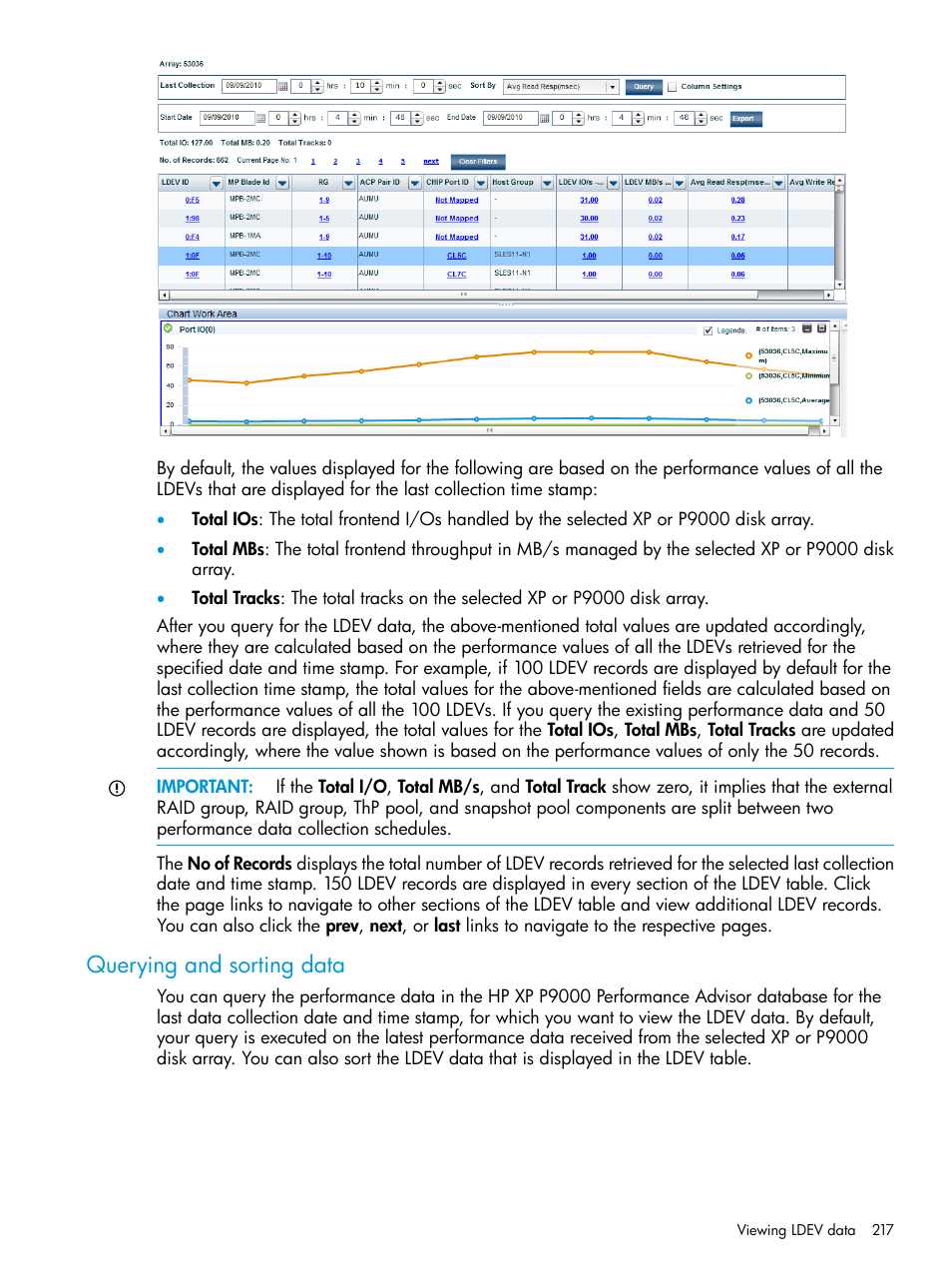 Querying and sorting data, Querying data | HP XP P9000 Performance Advisor Software User Manual | Page 217 / 419