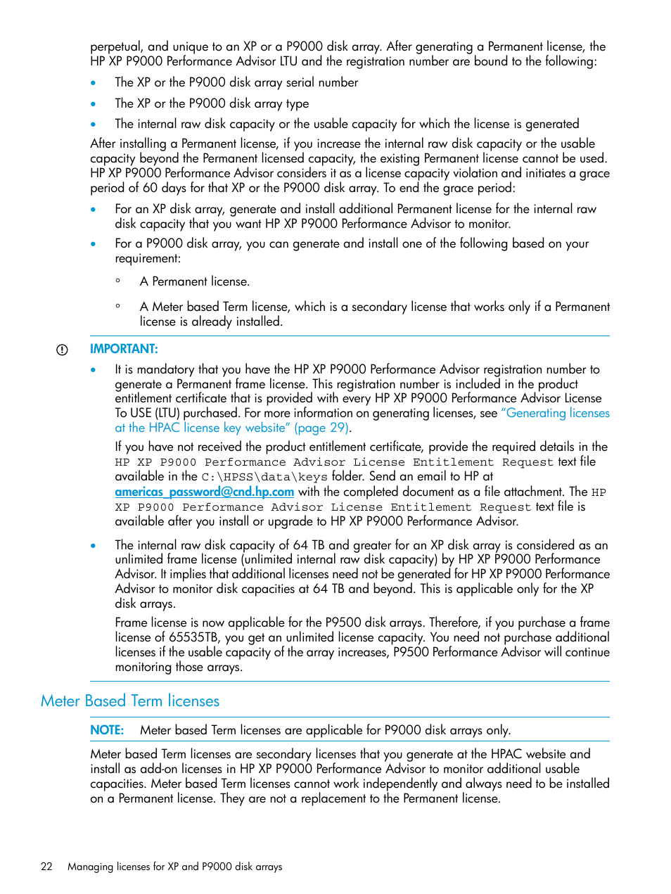 Meter based term licenses | HP XP P9000 Performance Advisor Software User Manual | Page 22 / 419