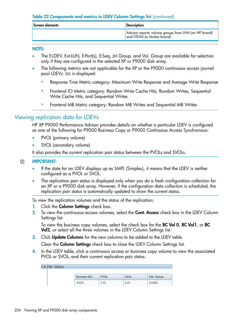 Viewing replication data for ldevs | HP XP P9000 Performance Advisor Software User Manual | Page 224 / 419