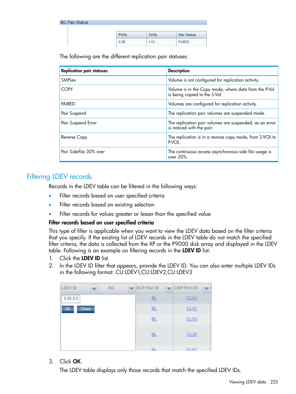 Filtering ldev records | HP XP P9000 Performance Advisor Software User Manual | Page 225 / 419