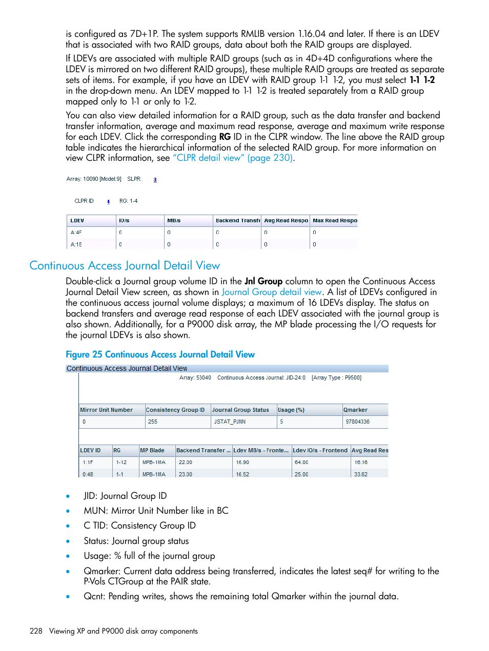 Continuous access journal detail view | HP XP P9000 Performance Advisor Software User Manual | Page 228 / 419