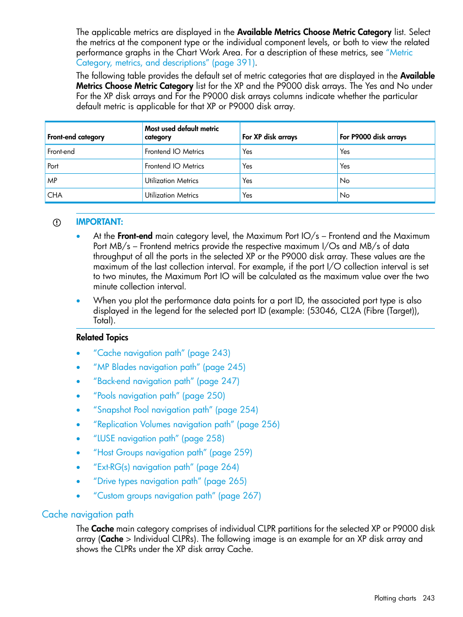 Cache navigation path, Cache | HP XP P9000 Performance Advisor Software User Manual | Page 243 / 419