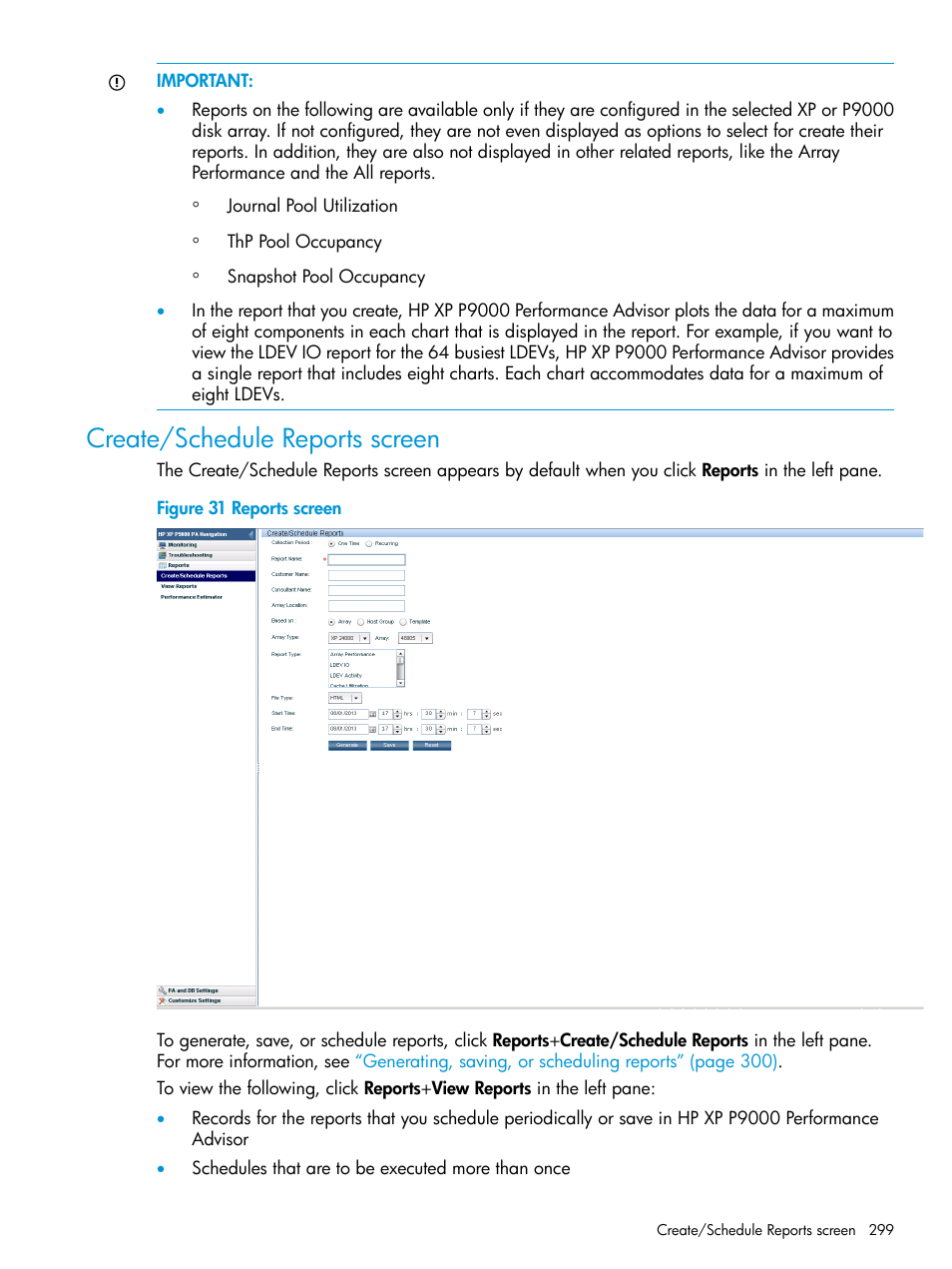 Create/schedule reports screen | HP XP P9000 Performance Advisor Software User Manual | Page 299 / 419