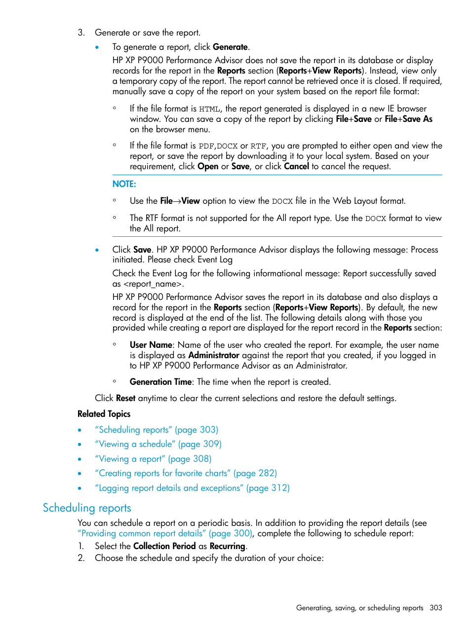 Scheduling reports | HP XP P9000 Performance Advisor Software User Manual | Page 303 / 419