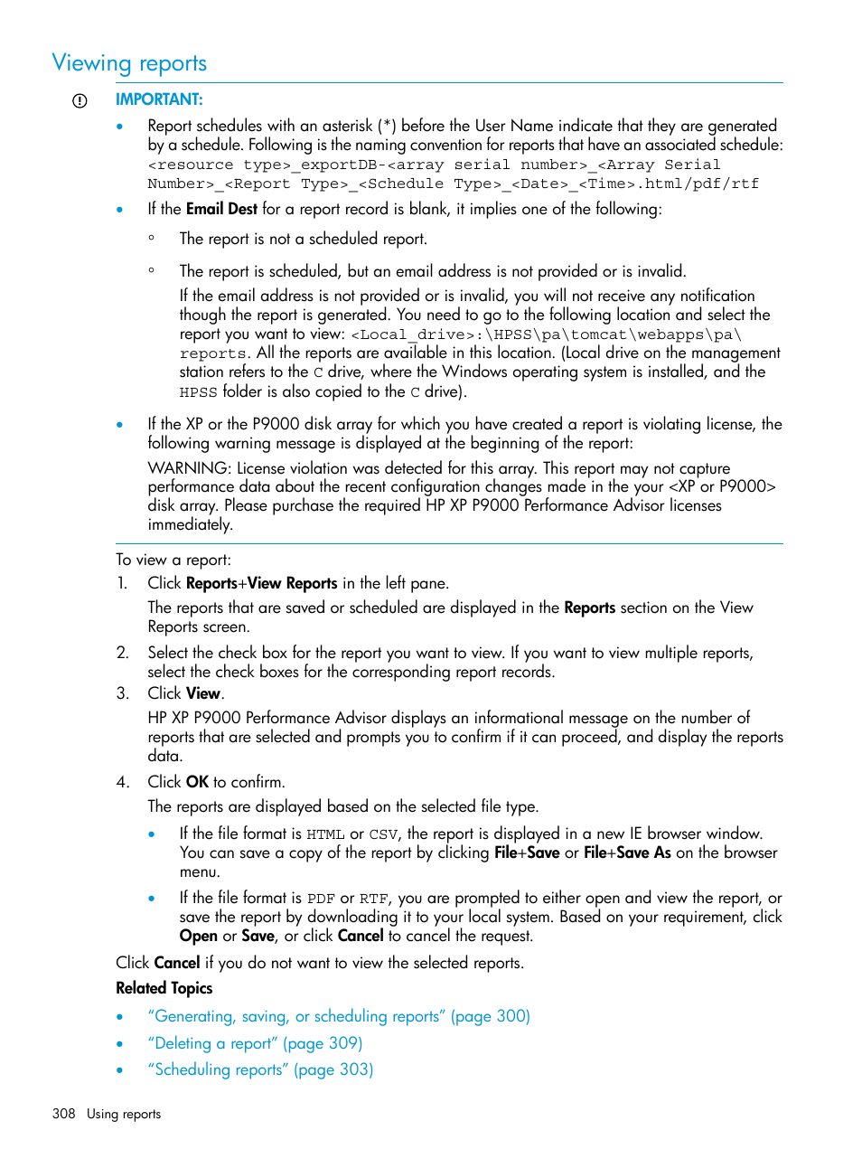 Viewing reports | HP XP P9000 Performance Advisor Software User Manual | Page 308 / 419