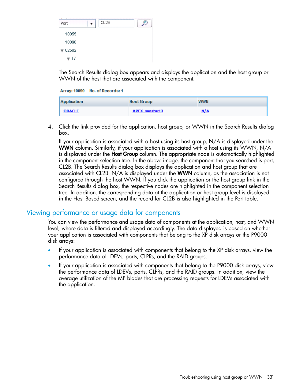 Viewing performance or usage data for components | HP XP P9000 Performance Advisor Software User Manual | Page 331 / 419