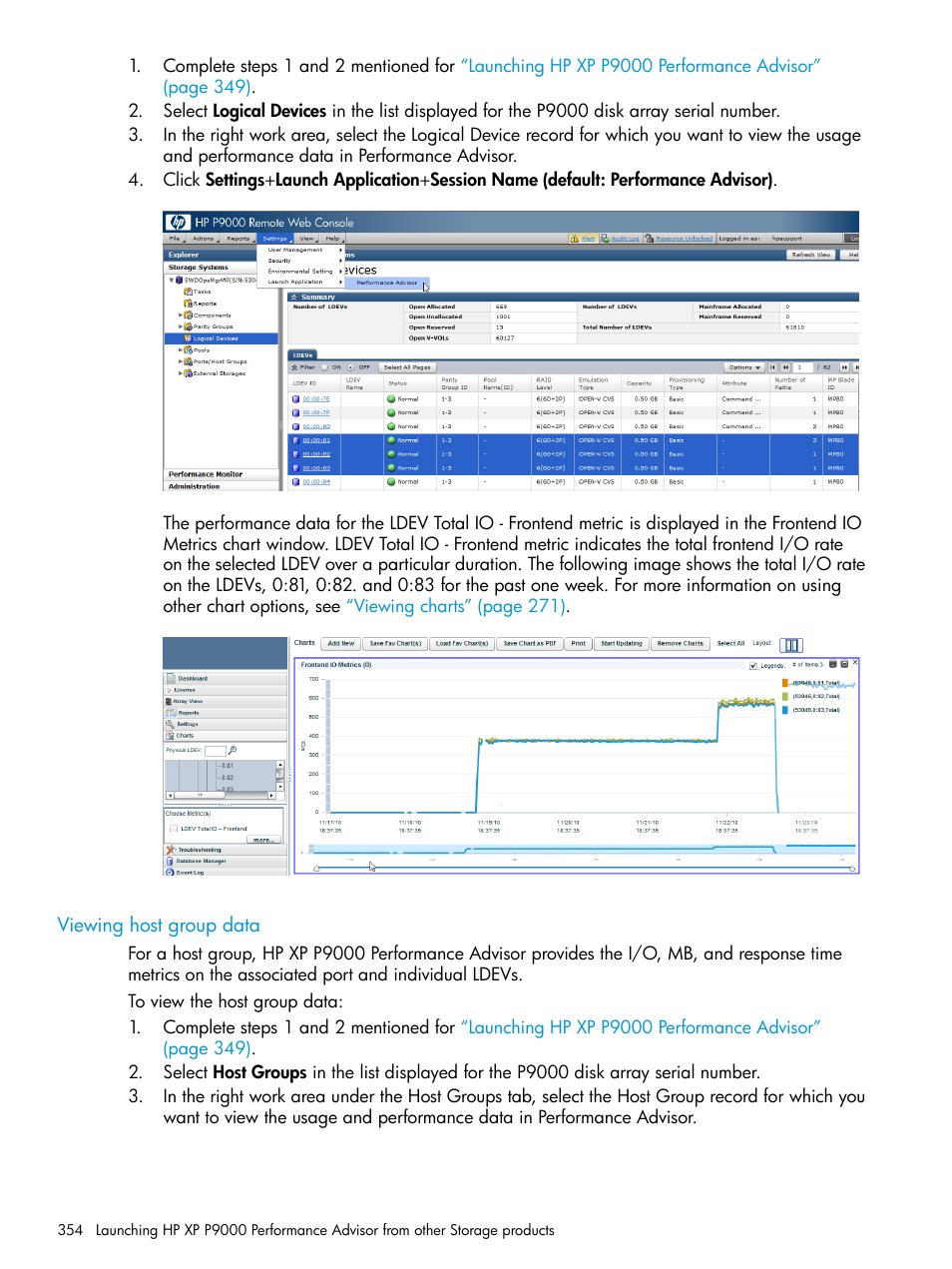 Viewing host group data | HP XP P9000 Performance Advisor Software User Manual | Page 354 / 419