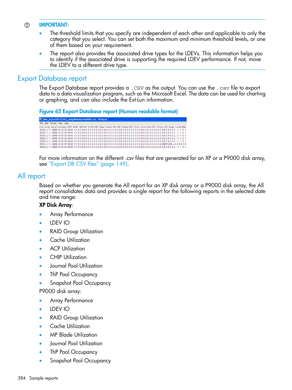 Export database report, All report, Export database report all report | HP XP P9000 Performance Advisor Software User Manual | Page 384 / 419