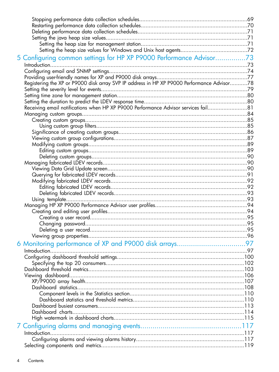 7 configuring alarms and managing events | HP XP P9000 Performance Advisor Software User Manual | Page 4 / 419