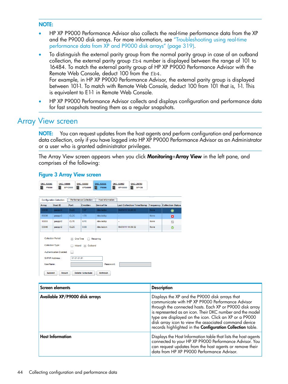 Array view screen | HP XP P9000 Performance Advisor Software User Manual | Page 44 / 419