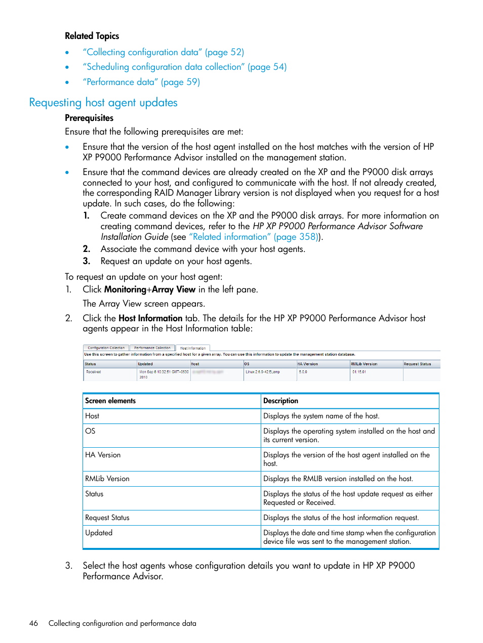 Requesting host agent updates | HP XP P9000 Performance Advisor Software User Manual | Page 46 / 419