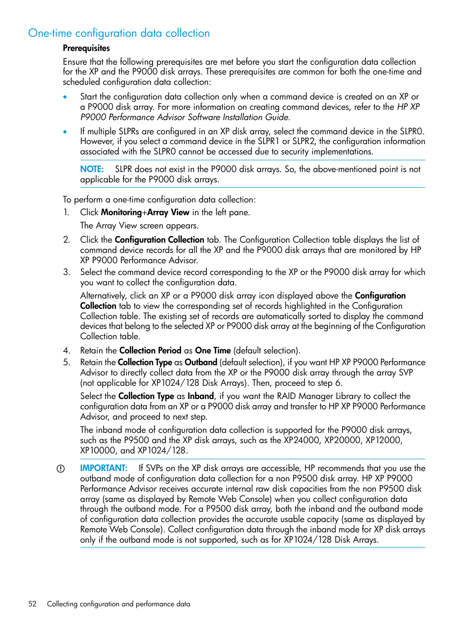 One-time configuration data collection | HP XP P9000 Performance Advisor Software User Manual | Page 52 / 419