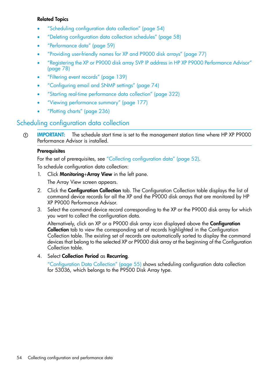 Scheduling configuration data collection | HP XP P9000 Performance Advisor Software User Manual | Page 54 / 419
