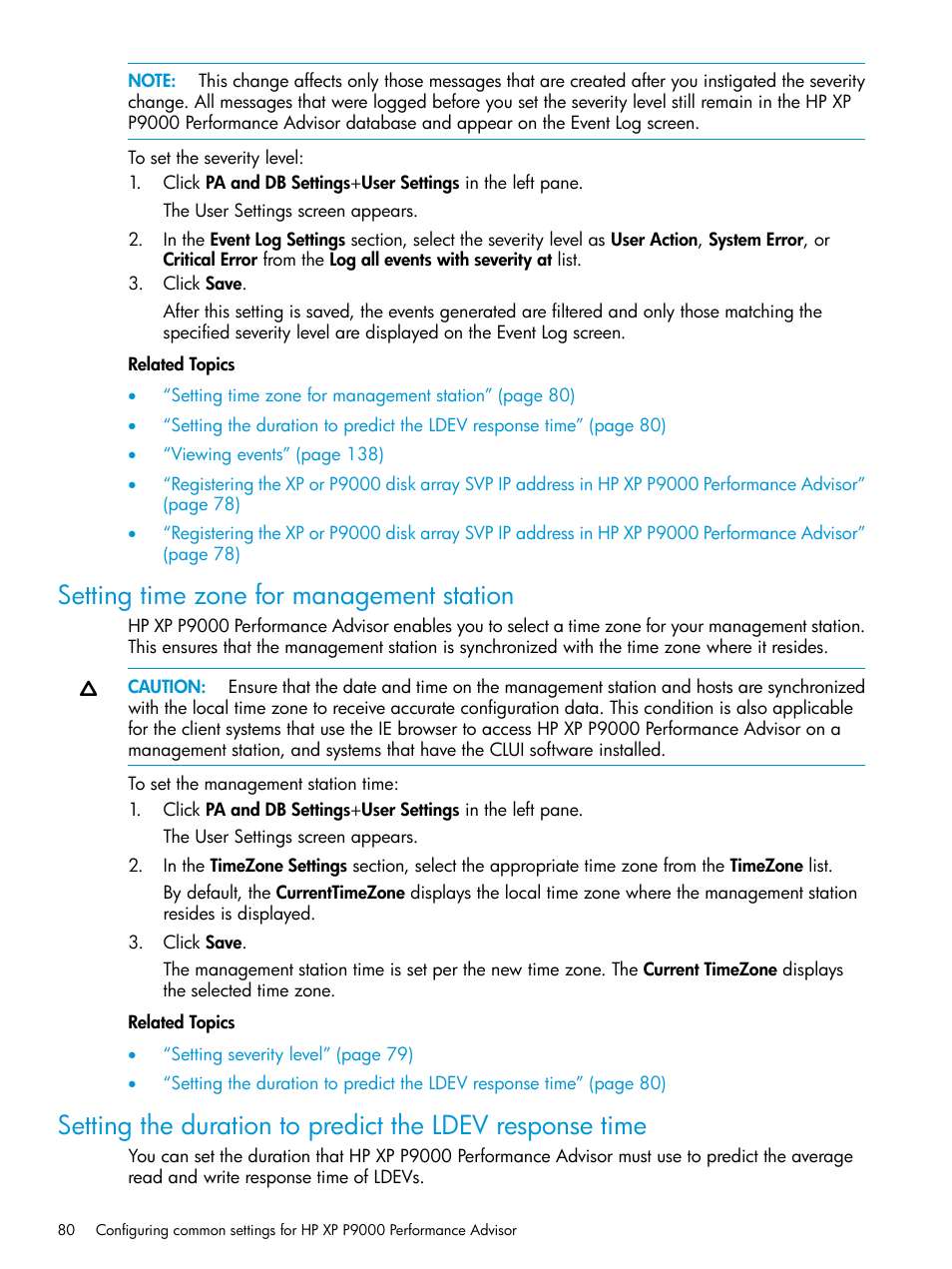 Setting time zone for management station, Setting the duration to predict | HP XP P9000 Performance Advisor Software User Manual | Page 80 / 419