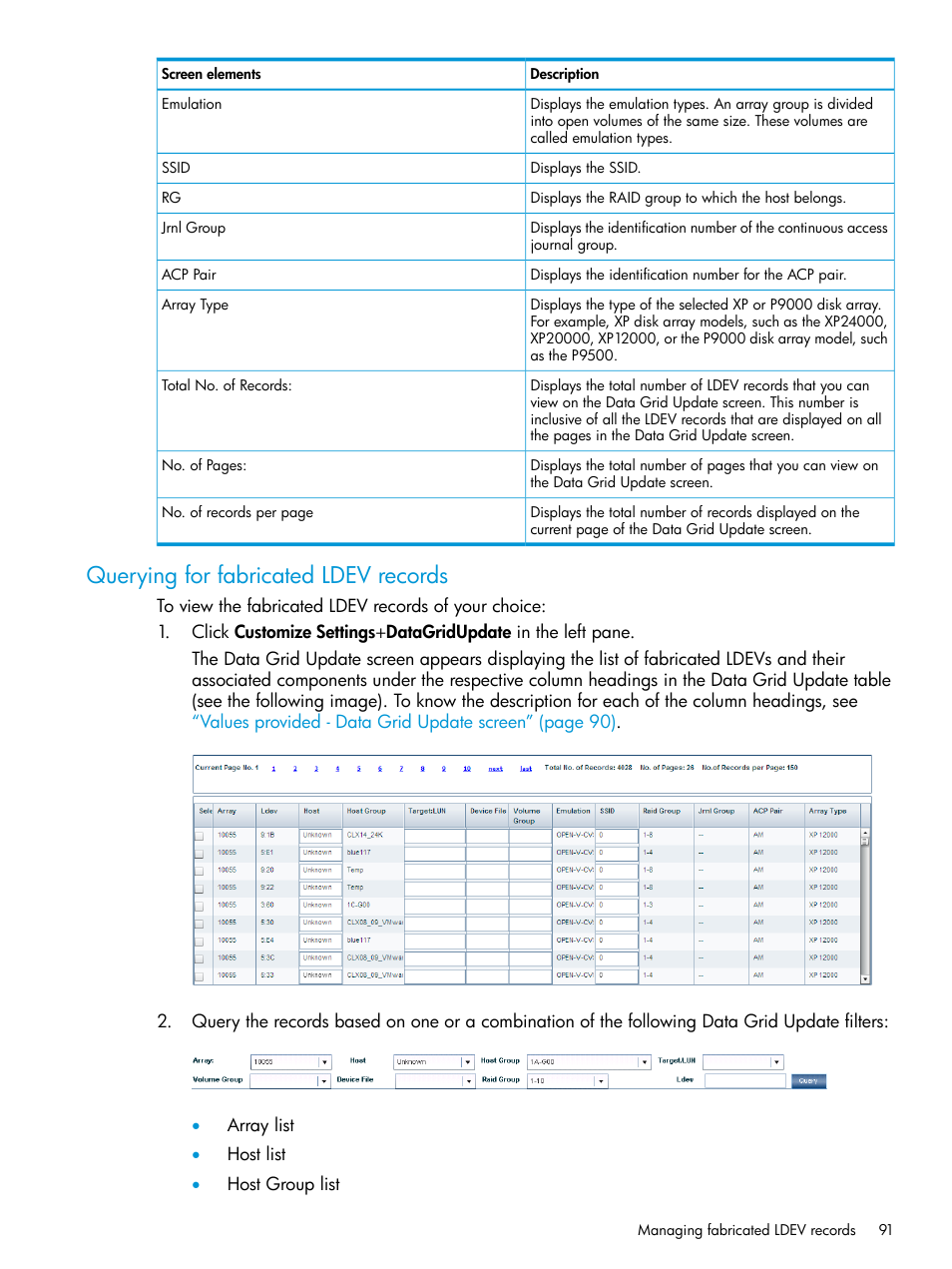 Querying for fabricated ldev records | HP XP P9000 Performance Advisor Software User Manual | Page 91 / 419