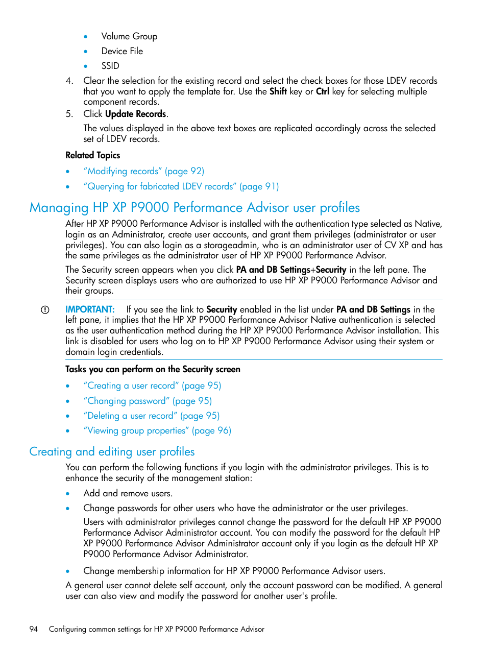 Creating and editing user profiles | HP XP P9000 Performance Advisor Software User Manual | Page 94 / 419