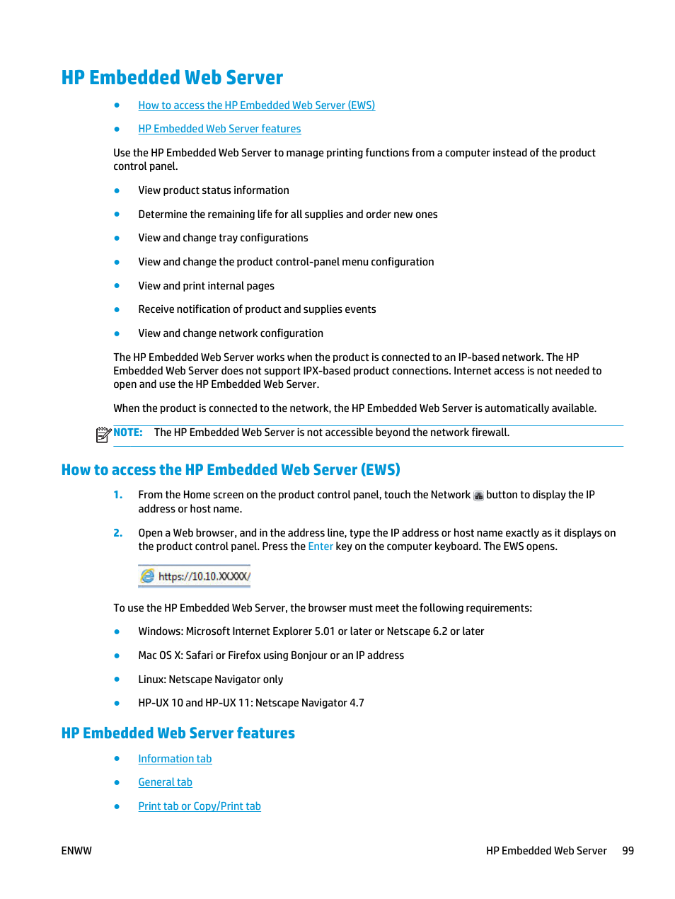 Hp embedded web server, How to access the hp embedded web server (ews), Hp embedded web server features | HP Color LaserJet Enterprise Multifunction M680 Printer series User Manual | Page 111 / 198